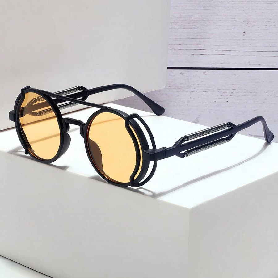 1 pièce Lunettes de soleil rétro de mode unisexes de style punk à cadre rond creux, accessoires de mode non conventionnels pour un usage quotidien.