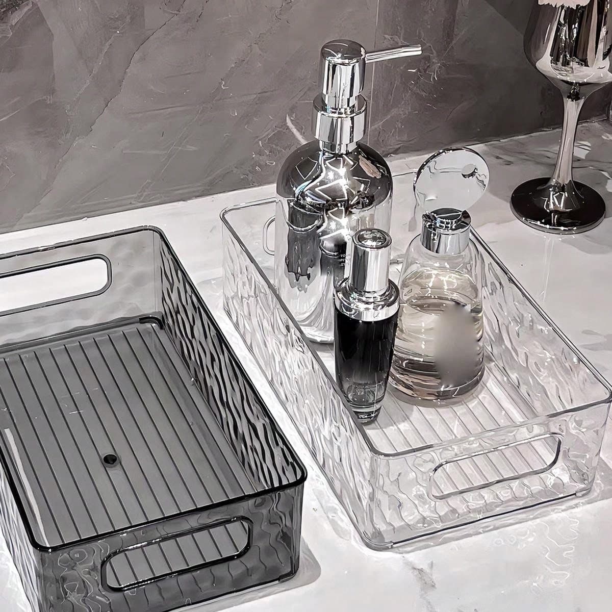 1 pièce Boîte de rangement de produits cosmétiques transparente organisatrice en acrylique, plateau pliable de luxe léger étagère empilable de